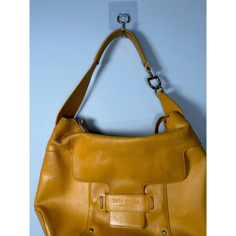 Vintage Kate‎ Spade Yellow Leather Flap Front Hobo Shoulder Handbag Size Small